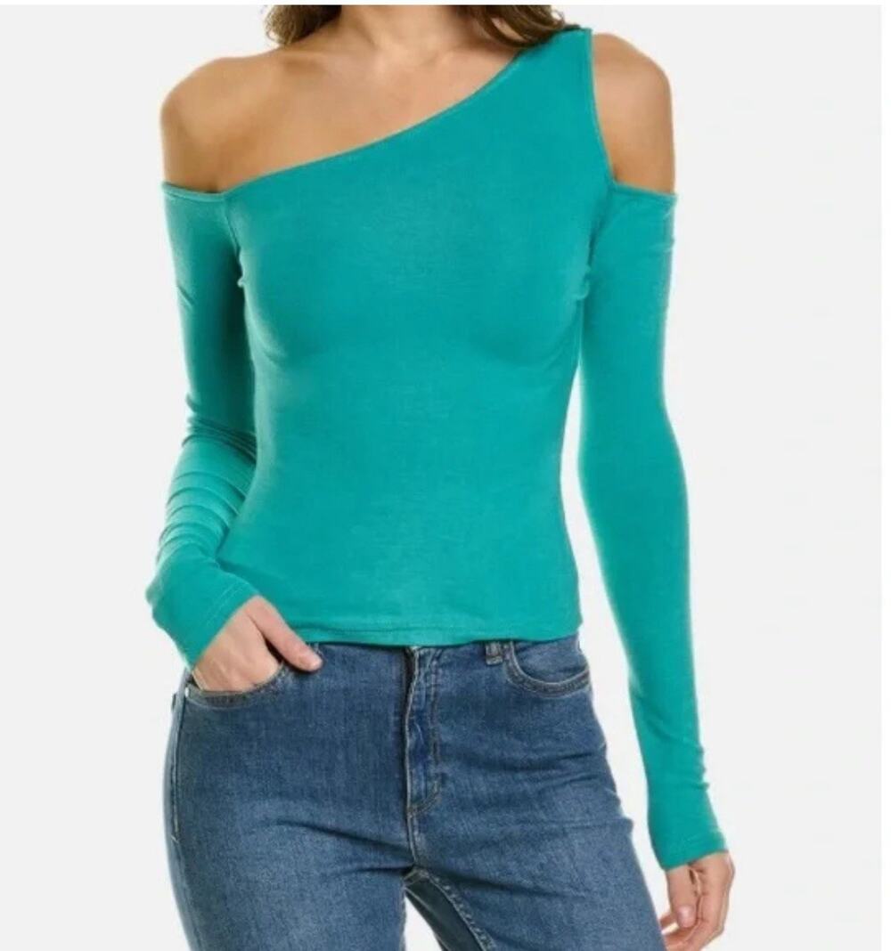 NWT We Wore What Teal Cold Shoulder Long Sleeved Stretch Knit Top Size XL